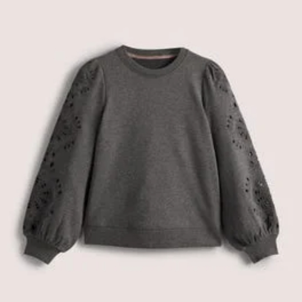 Charcoal Eyelet Puff-Sleeve Women's Sweater